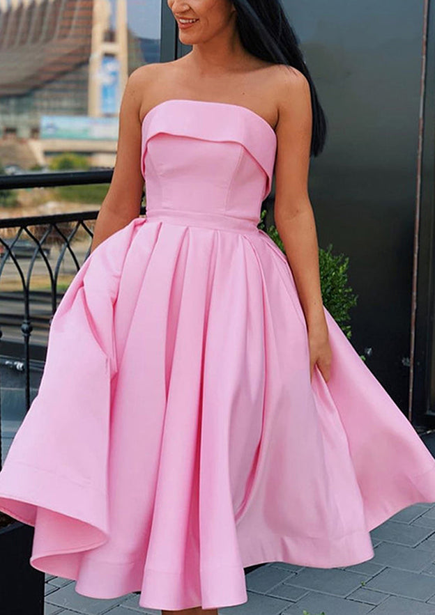 A-line Square Neckline Sleeveless Satin Tea-Length Homecoming Dress-27dress