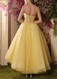 A-Line Strapless Tulle Prom Dress With Appliques Lace Pleats for Special Occasions-27dress