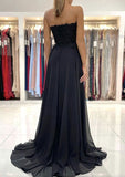 A-line Sweetheart Chiffon Prom Dress with Lace Beading Split and Sweep Train-27dress