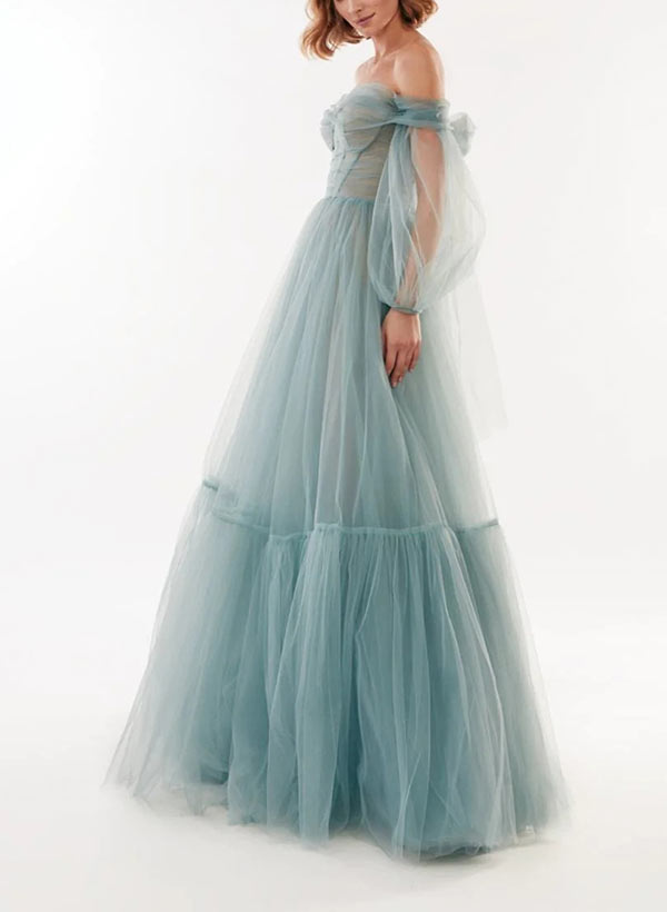 A-Line Sweetheart Floor-Length Tulle Prom Dress-27dress