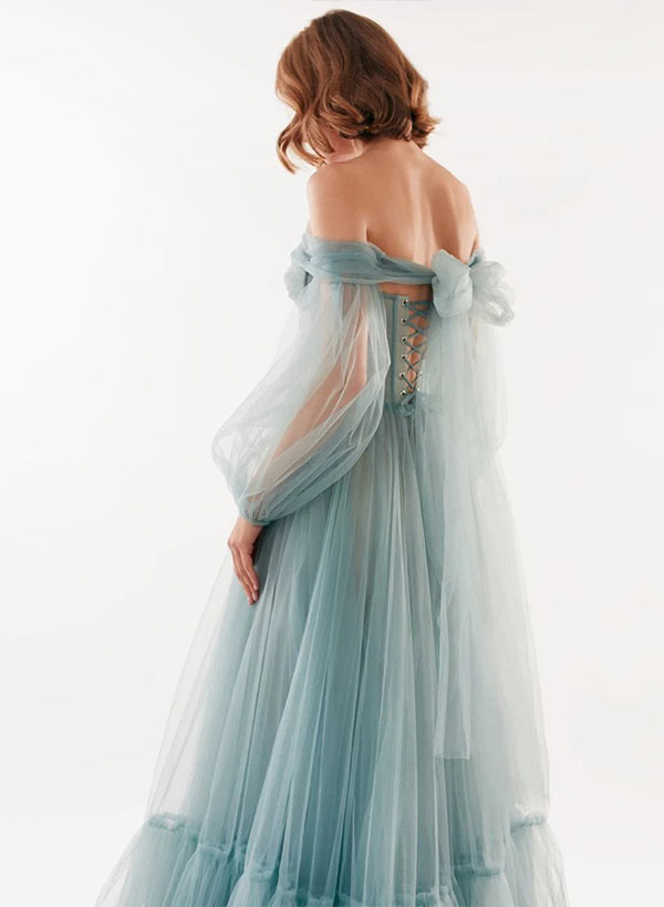 A-Line Sweetheart Floor-Length Tulle Prom Dress-27dress