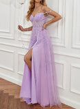 A-Line Sweetheart Floor-Length Tulle Prom Dress with Lace Split Front-27dress