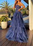 A-Line Sweetheart Prom Dress with Cascading Ruffles & Sweep Train-27dress