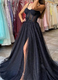 A-Line Sweetheart Prom Dress with Sweep Train and Appliques Lace-27dress