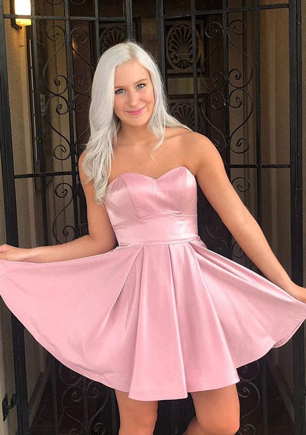 A-line Sweetheart Satin Homecoming Dress With Ruffles - 27Dress