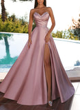 A-Line Sweetheart Satin Prom Dress With Beading-27dress