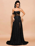 A-Line Sweetheart Sequined Prom Dress with Split Front-27dress