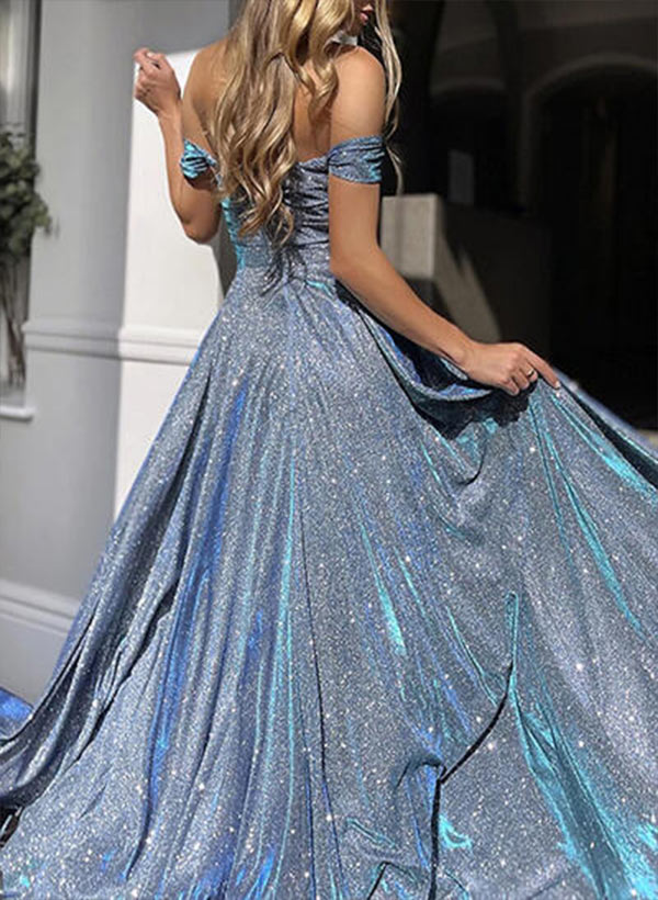 A-line Sweetheart Sequined Sleeveless Floor-Length Prom Dress With Split Front-27dress