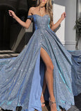 A-line Sweetheart Sequined Sleeveless Floor-Length Prom Dress With Split Front-27dress