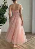 A-line Sweetheart Sleeveless Ankle-Length Tulle Homecoming Dress with Pleated Sequins-27dress