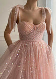 A-line Sweetheart Sleeveless Ankle-Length Tulle Homecoming Dress with Pleated Sequins-27dress