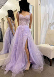 A-line Sweetheart Sleeveless Glitter Prom Dress With Appliqued Beading Split and Floor-Length Tulle-27dress