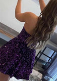 A-line Sweetheart Sleeveless Mini Velvet Sequins Homecoming Dress with Pockets-27dress