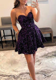 A-line Sweetheart Sleeveless Mini Velvet Sequins Homecoming Dress with Pockets-27dress