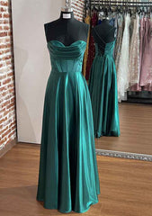 A-Line Sweetheart Sleeveless Prom Dress With Pleated Split - Charmeuse Long/Floor-Length-27dress