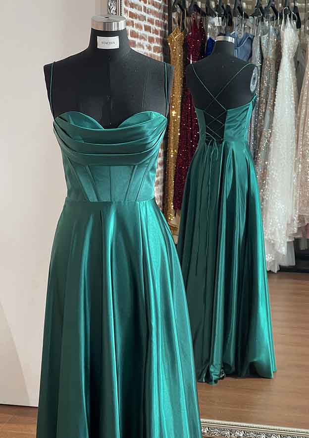 A-Line Sweetheart Sleeveless Prom Dress With Pleated Split - Charmeuse Long/Floor-Length-27dress