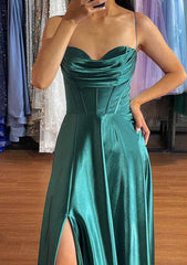 A-Line Sweetheart Sleeveless Prom Dress With Pleated Split - Charmeuse Long/Floor-Length-27dress