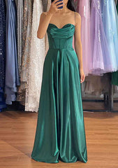 A-Line Sweetheart Sleeveless Prom Dress With Pleated Split - Charmeuse Long/Floor-Length-27dress