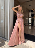 A-Line Sweetheart Sleeveless Prom Dress with Split Front and Bow(s)-27dress