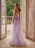 A-Line Sweetheart Sleeveless Prom Dress with Sweep Train and Tulle Appliques and Lace-27dress