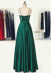 A-line Sweetheart Spaghetti Straps Long/Floor-Length Satin Prom Dress With Appliqued Pockets-27dress