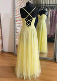 A-line Sweetheart Spaghetti Straps Long/Floor-Length Tulle Prom Dress With Pleated Glitter-27dress