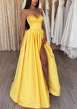 A-Line Sweetheart Spaghetti Straps Satin Prom Dress With Beading Pleated Split-27dress