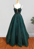 A-Line Sweetheart Spaghetti Straps Tulle Prom Dress with Beading Glitter Appliqued-27dress