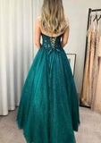 A-Line Sweetheart Strapless Glitter Appliqued Tulle Prom Dress-27dress