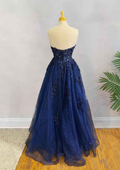 A-line Sweetheart Strapless Long/Floor-Length Tulle Prom Dress With Appliqued Sequins Glitter-27dress