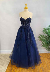 A-line Sweetheart Strapless Long/Floor-Length Tulle Prom Dress With Appliqued Sequins Glitter-27dress