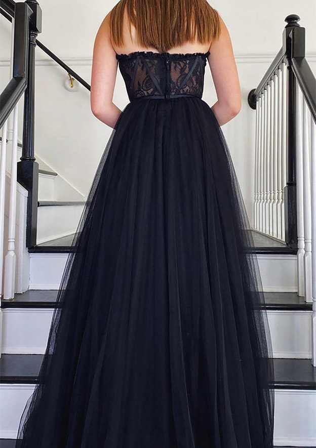 A-Line Sweetheart Strapless Tulle Prom Dress With Appliqued Detail-27dress