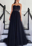 A-Line Sweetheart Strapless Tulle Prom Dress With Appliqued Detail-27dress