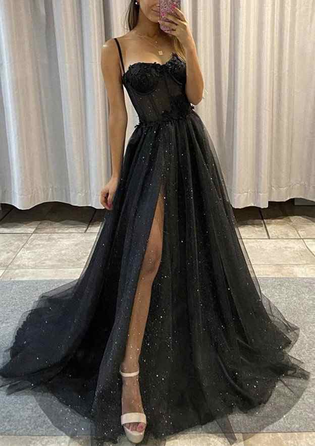 A-line Sweetheart Straps Glitter Prom Dress With Appliqued-27dress