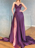 A-Line Sweetheart Sweep Train Satin Prom Dress With Sequins-27dress