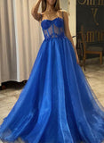 A-line Sweetheart Tulle Sleeveless Sweep Train Prom Dress-27dress