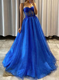 A-line Sweetheart Tulle Sleeveless Sweep Train Prom Dress-27dress