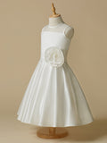 A-Line Taffeta Sleeveless Jewel Neck First Communion Short Flower Girl Dresses-27dress