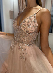 A-Line Tulle Long Prom Dress With Appliques Lace-27dress