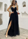 A-Line Tulle Long Prom Dress With Split Front-27dress