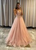 A-Line Tulle Prom Dress with Appliques Lace-27dress