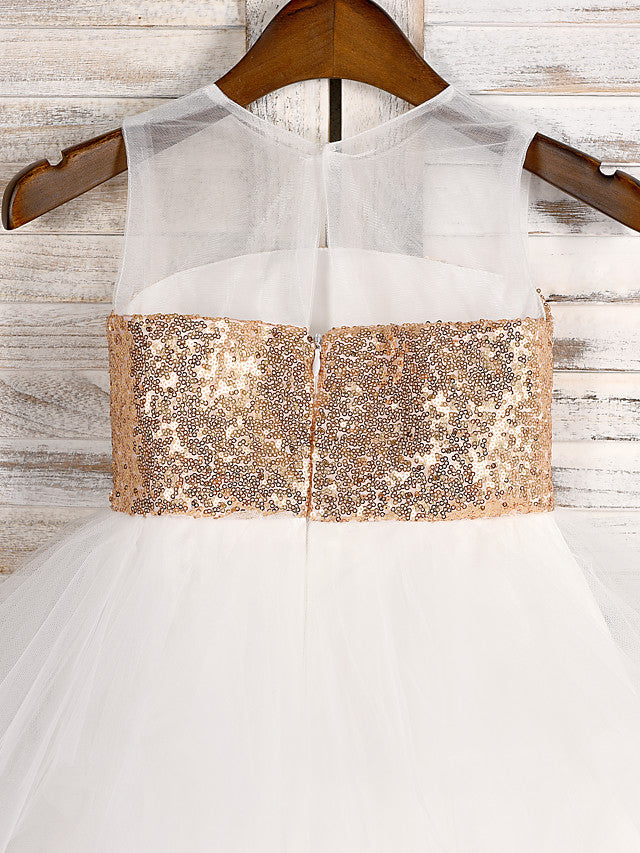 A-Line Tulle Sequined Jewel Neck Wedding First Communion Pageant Flower Girl Dresses-27dress