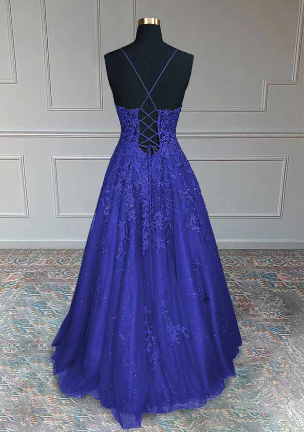 A-line V Neck Glitter Prom Dress with Beaded Appliques-27dress