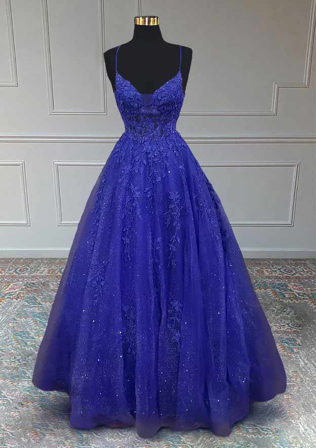 A-line V Neck Glitter Prom Dress with Beaded Appliques-27dress