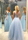 A-line V Neck GlitterProm Dress with Beading and Long Floor-Length Tulle-27dress