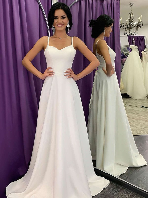 A-line V-neck Satin Wedding Dress with Sweep Train