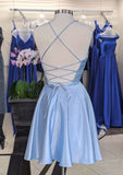 A-line V Neck Short Dress - Charmeuse Homecoming Gown with Pleated Skirt-27dress