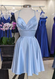 A-line V Neck Short Dress - Charmeuse Homecoming Gown with Pleated Skirt-27dress