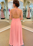 A-Line V-Neck Sleeveless Chiffon Floor-Length Prom Dress With Lace-27dress