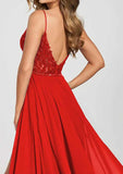 A-Line V Neck Sleeveless Chiffon Prom Dress With Appliqued Beading-27dress